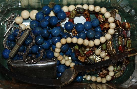 Lapis beads, mixed costume jewellery etc